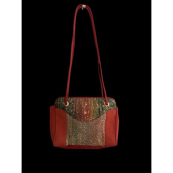 Tres Zeta Abstract Art Red Suede Leather Crossbody Handbag Purse Italy Vintage - Picture 11 of 11